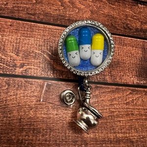Happy pill funny badge reel - pharmacists, pharmacy technicians, nurses, doctor